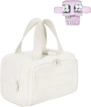 Cureaway Travel Cosmetic Bag for Women,Curetoaway Cuteaway Large Capacity Wide-Open Travel Cosmetic Bag,4-in-1 Puffy Multi-functional Toiletry for Women with Divider and Handle (white)