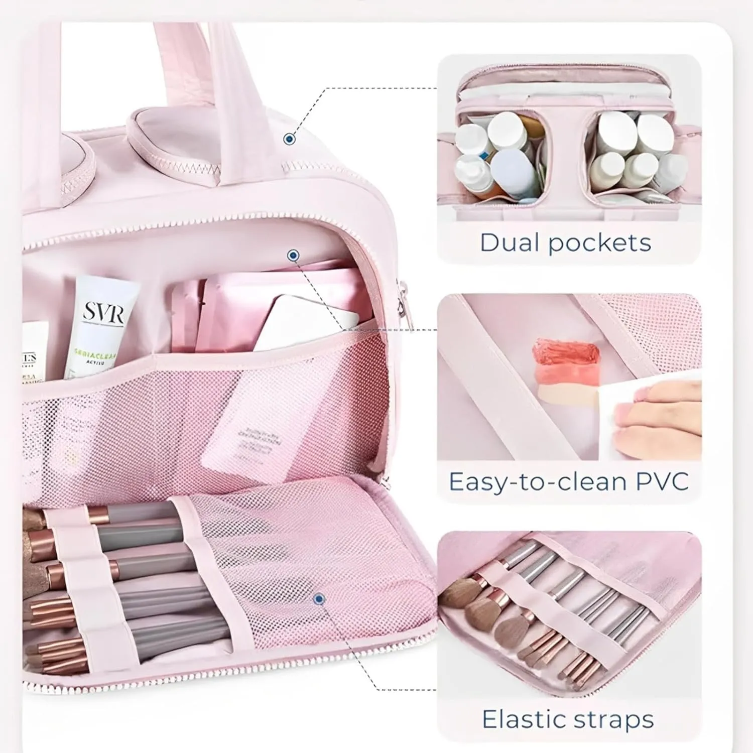 Cureaway Travel Cosmetic Bag for Women,Curetoaway Cuteaway Large Capacity Wide-Open Travel Cosmetic Bag,4-in-1 Puffy Multi-functional Toiletry for Women with Divider and Handle (white)