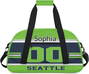 Custom Name American Football Sports Bag, Personalized Rugby Balls Sports Gym Duffel Bag, Travel Weekender Tote Carry-On Training Perform Bag, Seattle