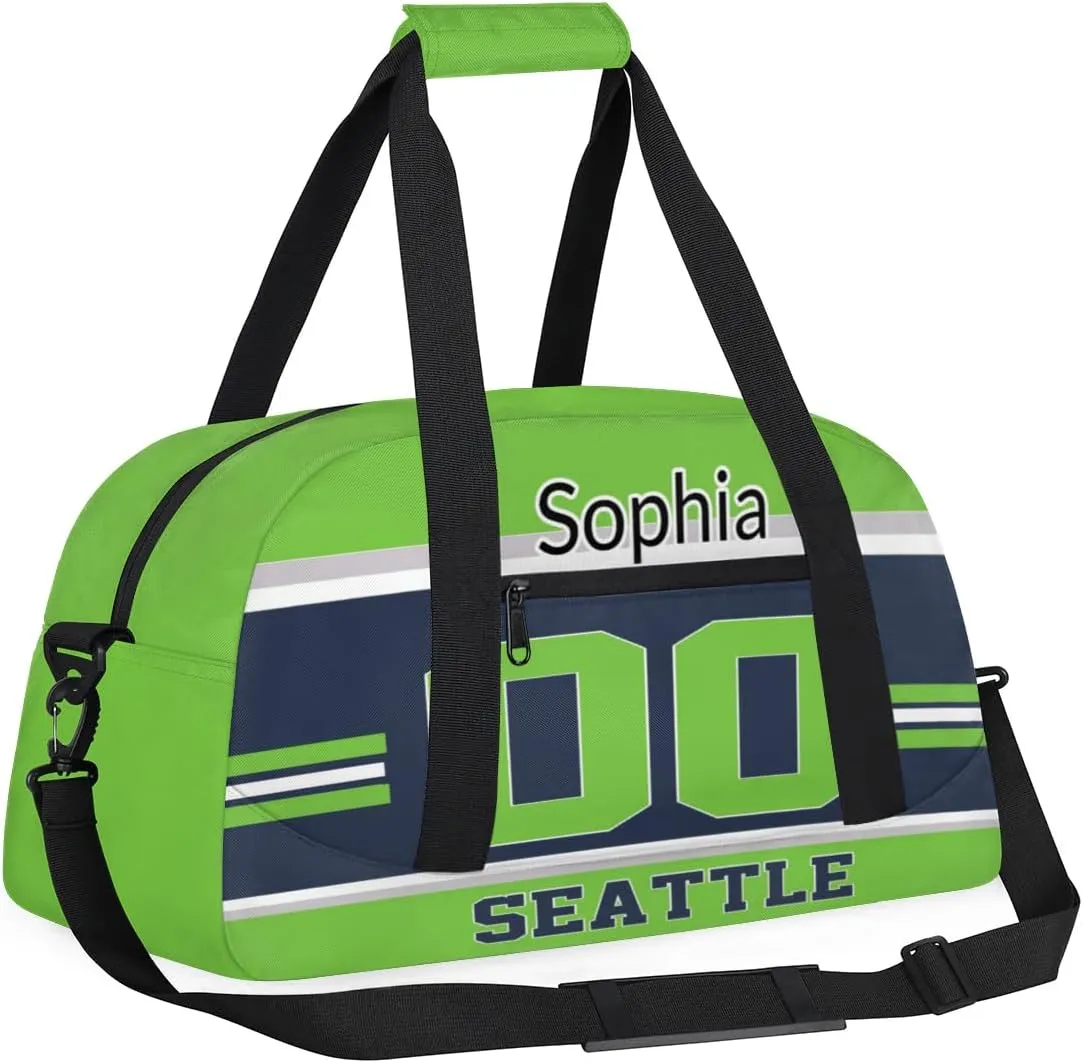 Custom Name American Football Sports Bag, Personalized Rugby Balls Sports Gym Duffel Bag, Travel Weekender Tote Carry-On Training Perform Bag, Seattle