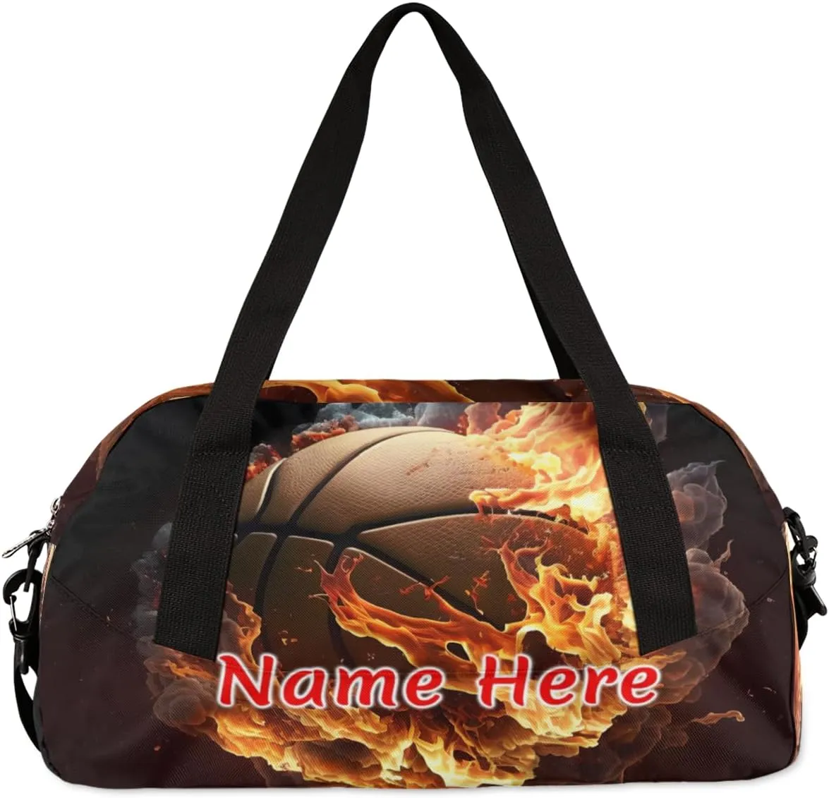 Custom Name Small Kids Overnighter Duffle Bag for Boys Girls Fire Basketball Funny Sprt Personalized Lightweight Gym Sports Duffle Bag Travel Weekender Tote Carry on Bag Customized Kids Gifts