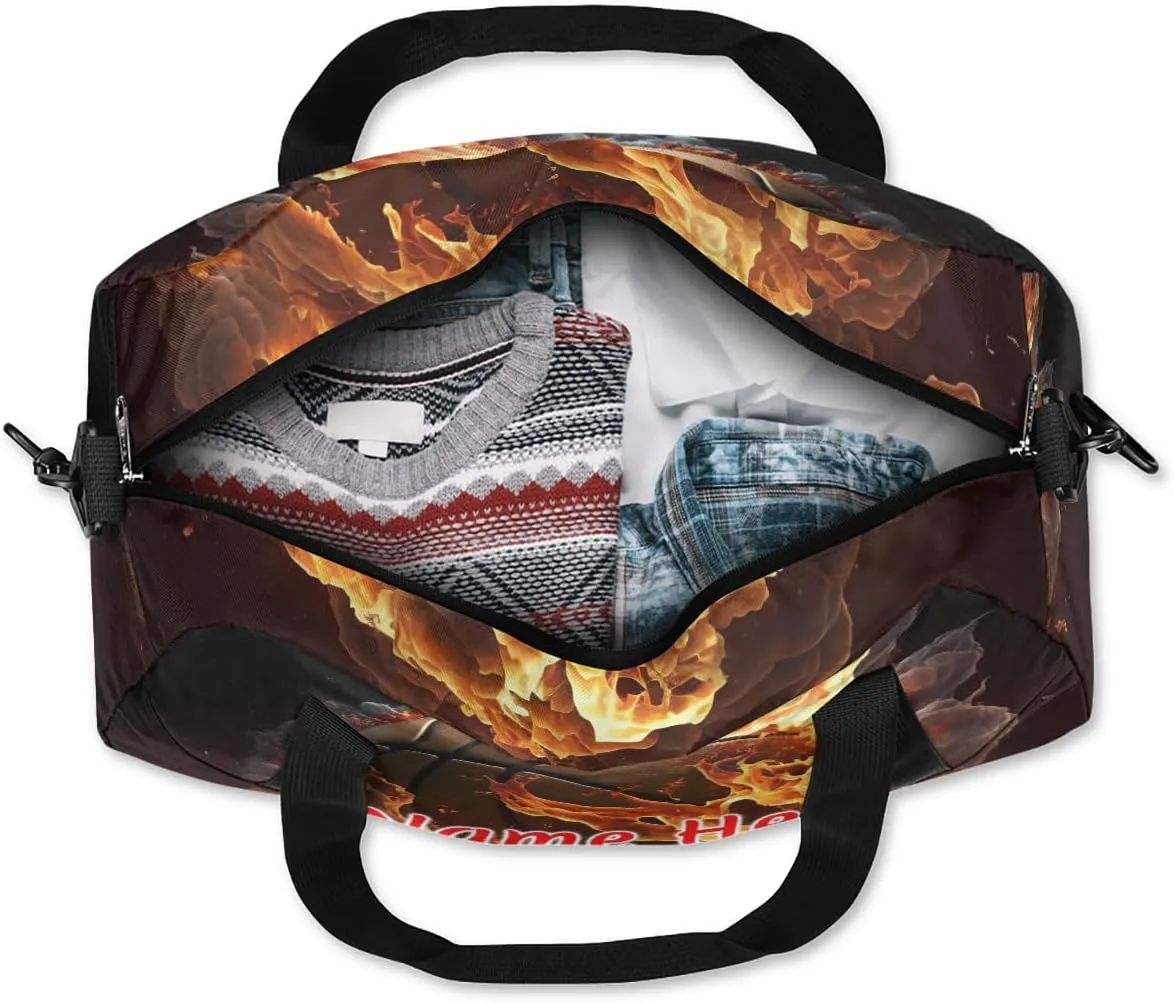 Custom Name Small Kids Overnighter Duffle Bag for Boys Girls Fire Basketball Funny Sprt Personalized Lightweight Gym Sports Duffle Bag Travel Weekender Tote Carry on Bag Customized Kids Gifts