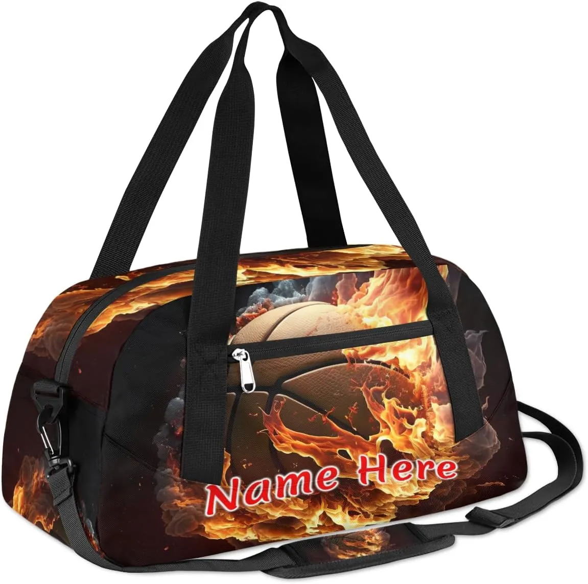 Custom Name Small Kids Overnighter Duffle Bag for Boys Girls Fire Basketball Funny Sprt Personalized Lightweight Gym Sports Duffle Bag Travel Weekender Tote Carry on Bag Customized Kids Gifts