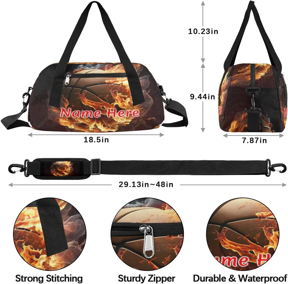 Custom Name Small Kids Overnighter Duffle Bag for Boys Girls Fire Basketball Funny Sprt Personalized Lightweight Gym Sports Duffle Bag Travel Weekender Tote Carry on Bag Customized Kids Gifts