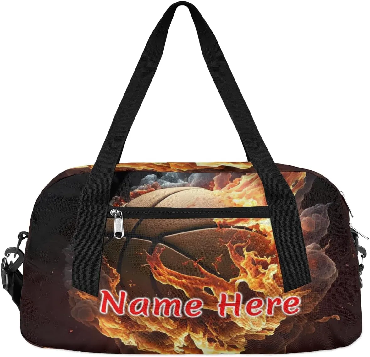 Custom Name Small Kids Overnighter Duffle Bag for Boys Girls Fire Basketball Funny Sprt Personalized Lightweight Gym Sports Duffle Bag Travel Weekender Tote Carry on Bag Customized Kids Gifts