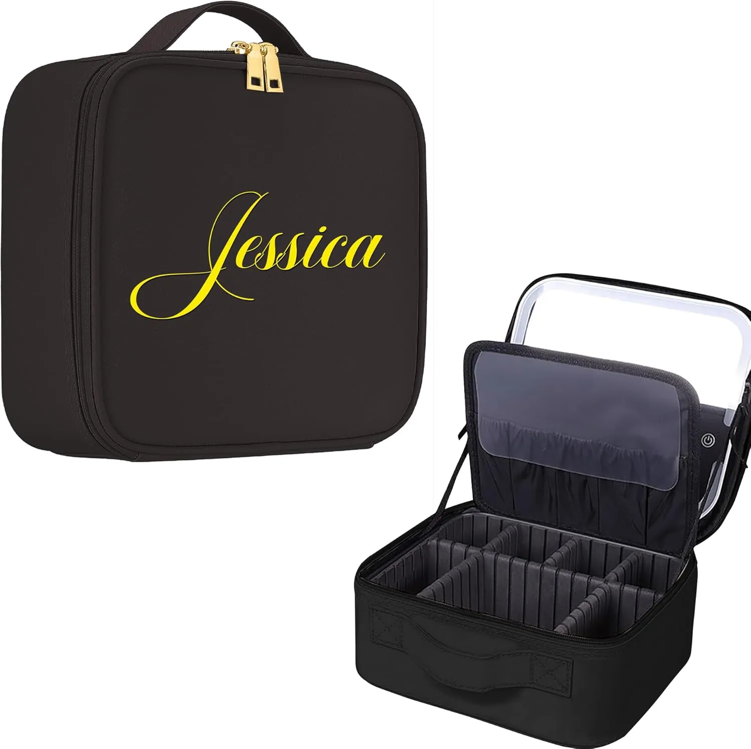 Custom Name Travel Makeup Bag with Led Mirror Personalized Makeup Case with Lighted Mirror Travel Makeup Organizer Cosmetic Case Portable Artist Storage Bag with Adjustable Dividers Gift for Women
