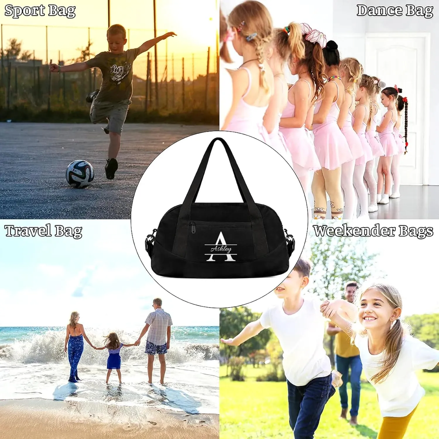 Custom Sports Duffel Bag Personalized Name Dance Gym Bag for Women Men Overnight Weekender Travel Duffel Bags Lightweight 18.5in, Pure Black