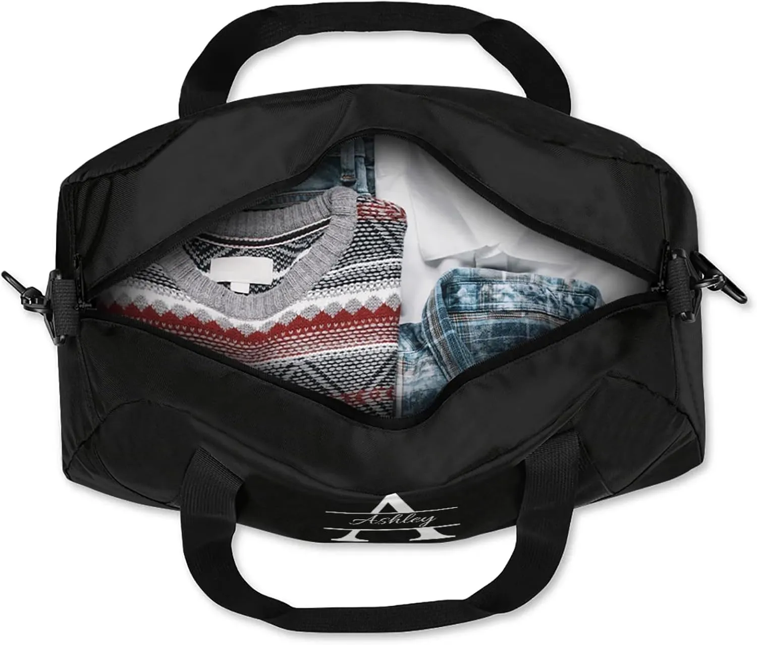 Custom Sports Duffel Bag Personalized Name Dance Gym Bag for Women Men Overnight Weekender Travel Duffel Bags Lightweight 18.5in, Pure Black
