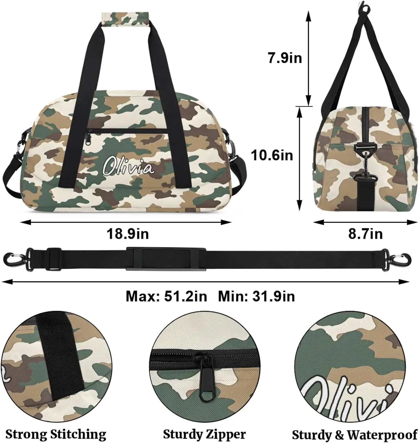 Custom Sports Gym Bag Personalized Name Travel Duffel Bag