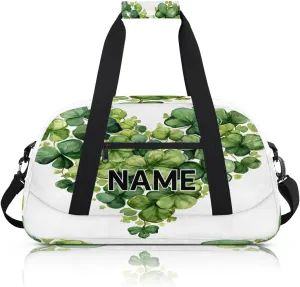 Custom St. Patrick's Day Small Gym Bag 18 inch for Women Men Personalized Heart Clover Carry On Overnight Weekender Bag for Travel Work Dance Sport