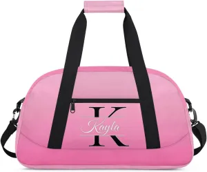 Custom Travel Duffle Bag, Initial Duffel Bag Weekender Overnight Bag, Large Capacity Carry On Tote for Gym, Travel, Work, and Sports, Pink Gradient
