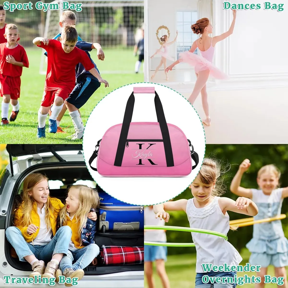 Custom Travel Duffle Bag, Initial Duffel Bag Weekender Overnight Bag, Large Capacity Carry On Tote for Gym, Travel, Work, and Sports, Pink Gradient