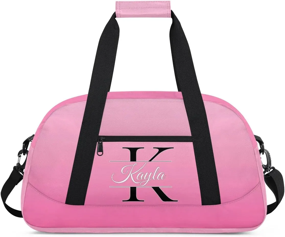 Custom Travel Duffle Bag, Initial Duffel Bag Weekender Overnight Bag, Large Capacity Carry On Tote for Gym, Travel, Work, and Sports, Pink Gradient
