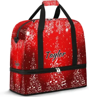 Customized Gym Bag for Women, Personalized Snowflake Christmas Travel Duffel Bag with Name, Music Note Tree Weekender Overnight Bag with Shoes Compartment for Men Travel Yoga