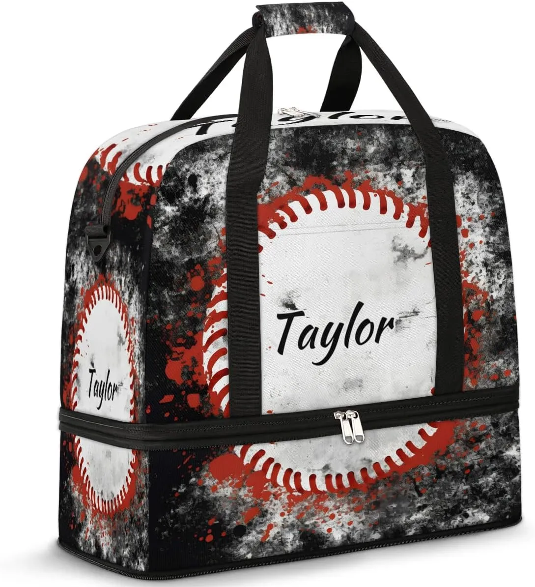 Customized Gym Bag for Women, Personalized Sports Theme Travel Duffel Bag with Name, Sports Baseball Weekender Overnight Bag with Shoes Compartment for Men Travel Yoga