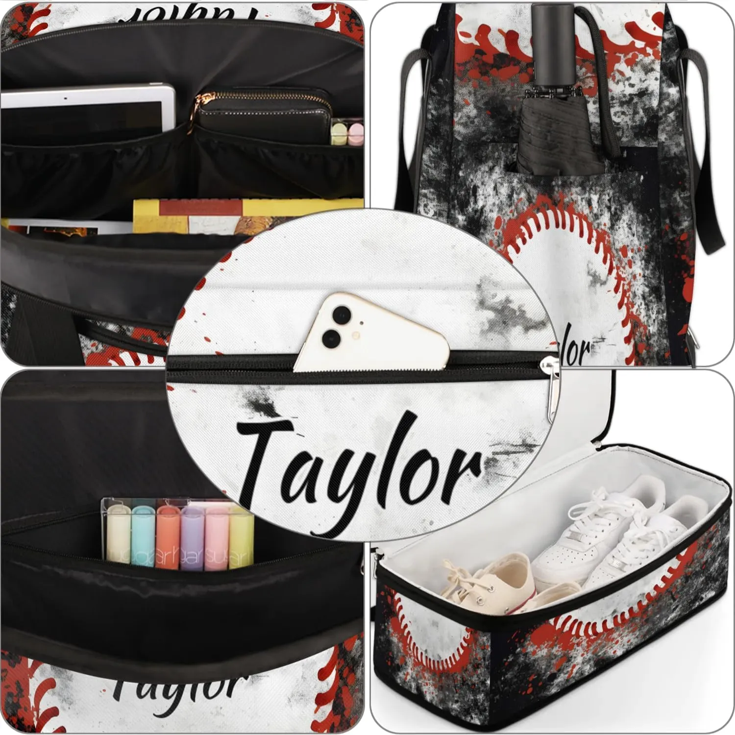 Customized Gym Bag for Women, Personalized Sports Theme Travel Duffel Bag with Name, Sports Baseball Weekender Overnight Bag with Shoes Compartment for Men Travel Yoga