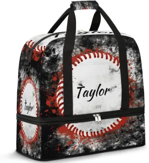 Customized Gym Bag for Women, Personalized Sports Theme Travel Duffel Bag with Name, Sports Baseball Weekender Overnight Bag with Shoes Compartment for Men Travel Yoga