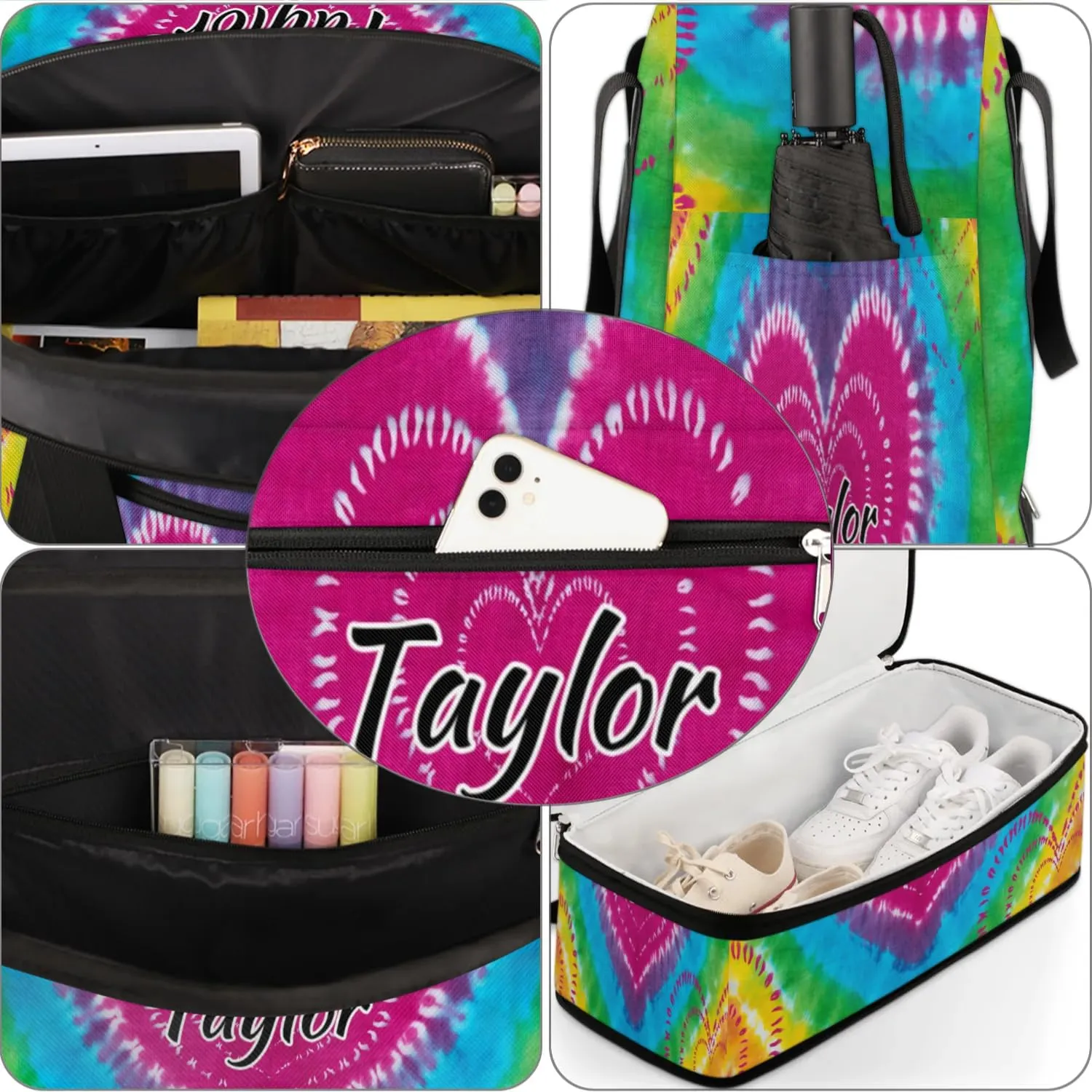 Customized Gym Bag for Women, Personalized Tie Dye Design Travel Duffel Bag with Name, Tie Dye Weekender Overnight Bag with Shoes Compartment for Men Travel Yoga