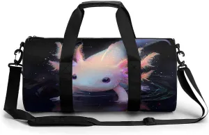 Cute Axolotl and Shadow Round Barrel Gym Sport Bag Small Travel Duffel Bags Reusable Tote for Men Women