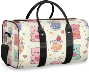 Cute Bears Travel Duffle Bag for Women Men Gym Duffel Foldable Bag Waterproof Weekender Fruit Drink Duffle Tote