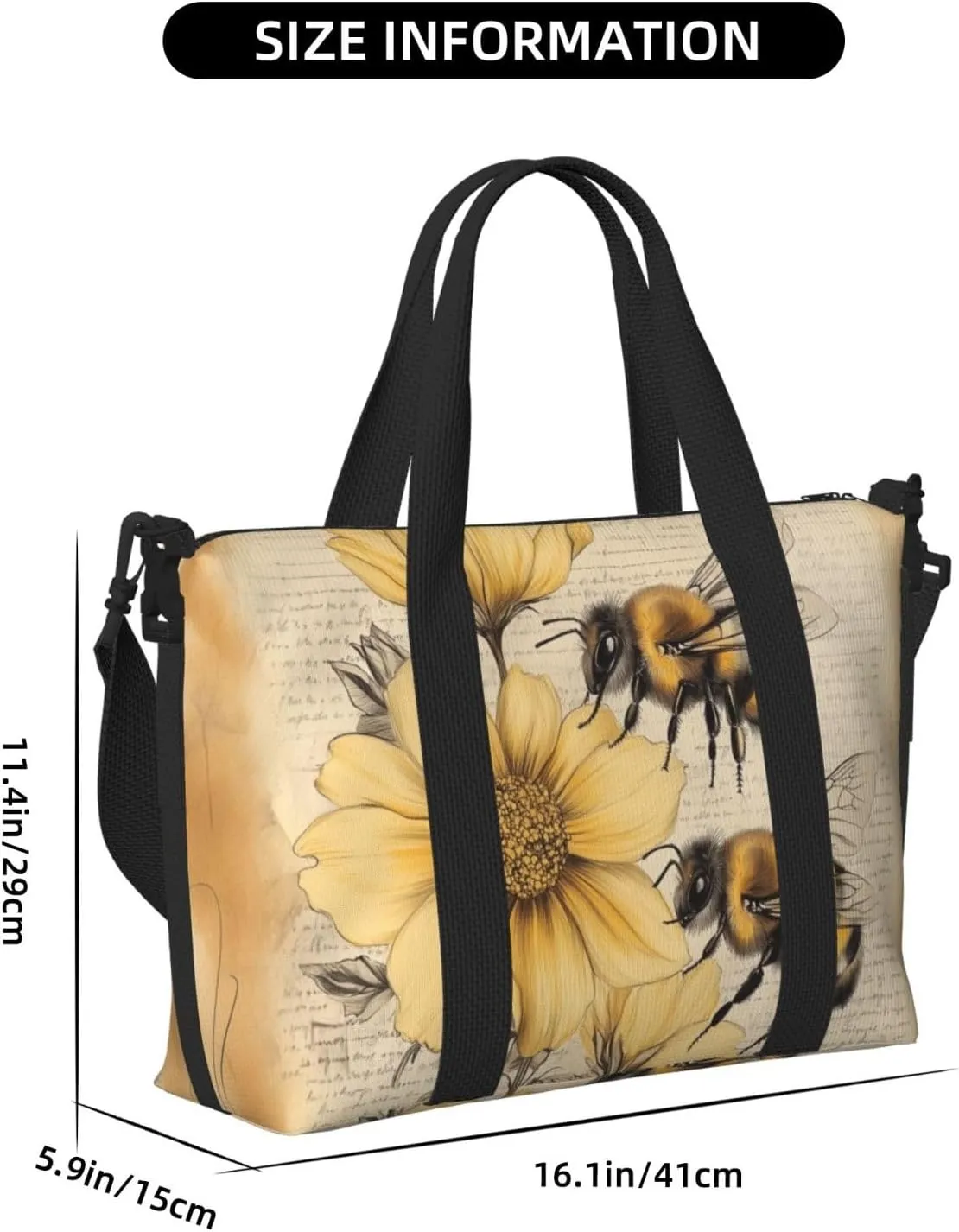 cute bee print Travel Duffel Bag, Sports Tote Gym Bag, Swim Pool Bag Large Shoulder Tote Bag for Beach Weekender