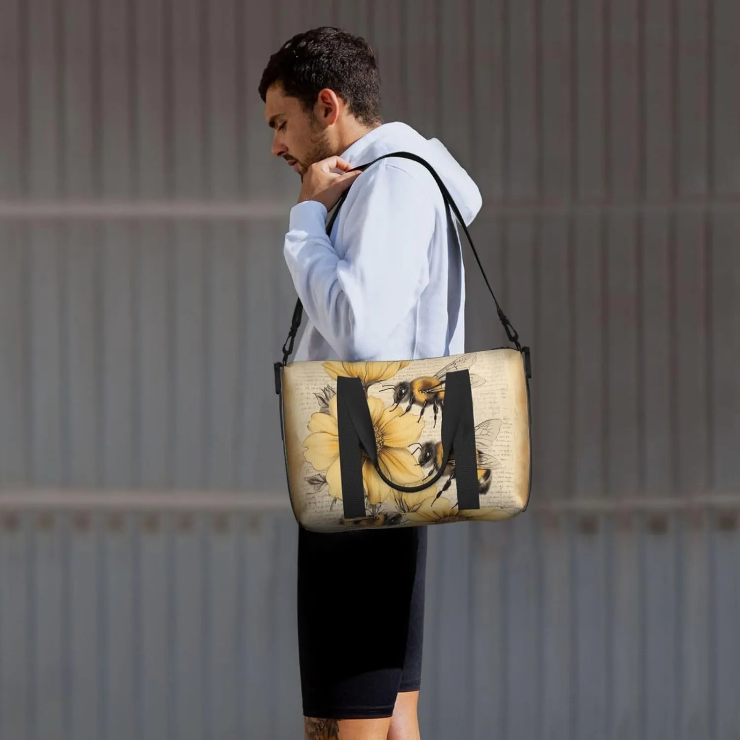 cute bee print Travel Duffel Bag, Sports Tote Gym Bag, Swim Pool Bag Large Shoulder Tote Bag for Beach Weekender