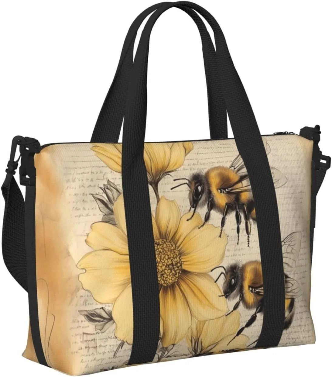 cute bee print Travel Duffel Bag, Sports Tote Gym Bag, Swim Pool Bag Large Shoulder Tote Bag for Beach Weekender