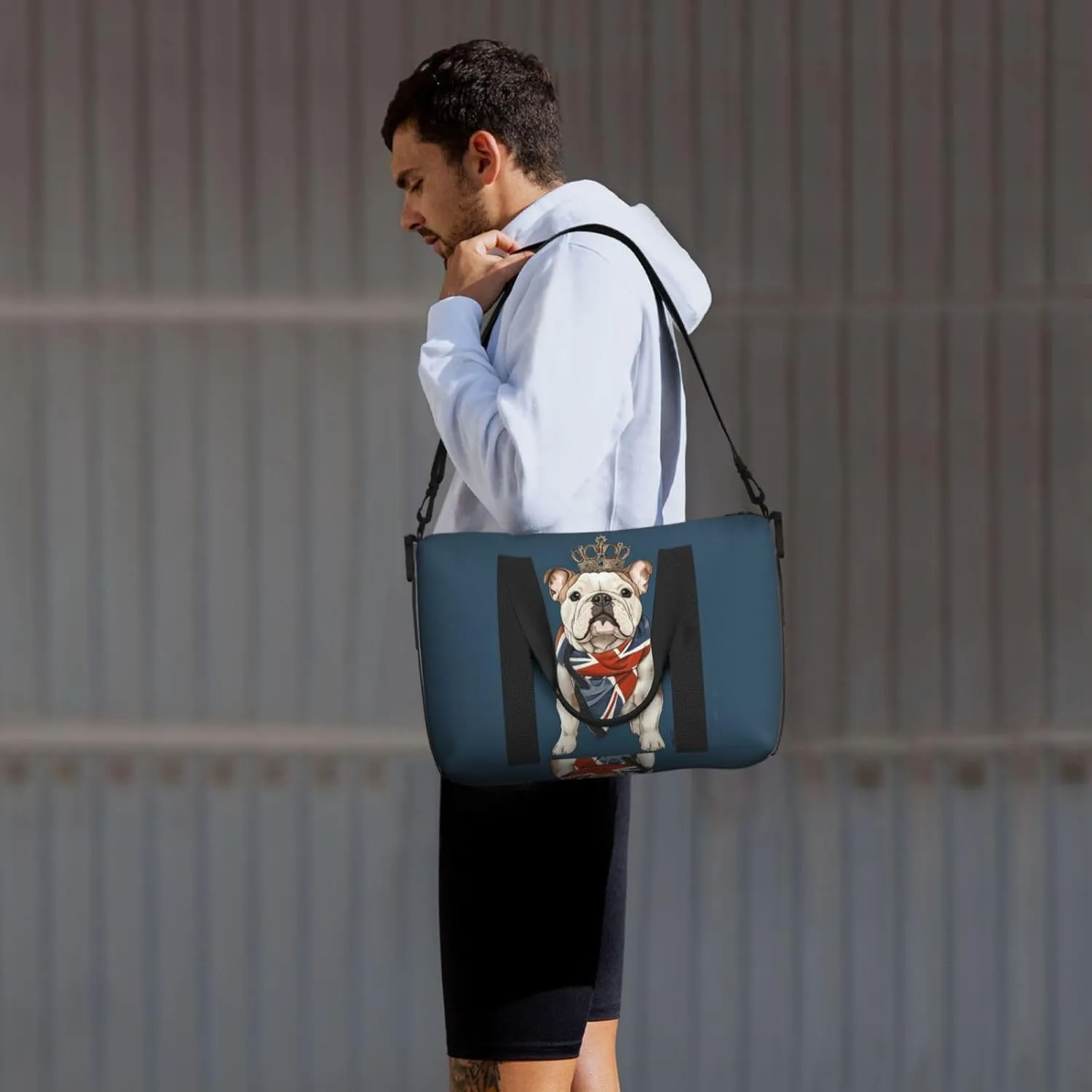 cute British bulldog print Travel Duffel Bag, Sports Tote Gym Bag, Swim Pool Bag Large Shoulder Tote Bag for Beach Weekender