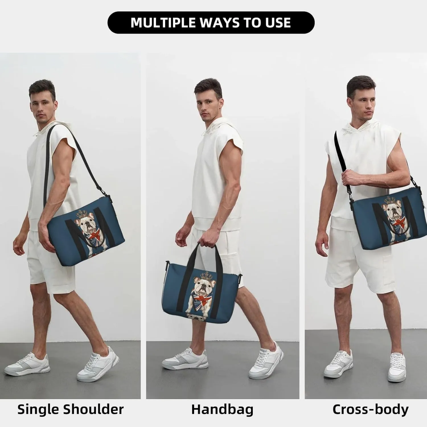 cute British bulldog print Travel Duffel Bag, Sports Tote Gym Bag, Swim Pool Bag Large Shoulder Tote Bag for Beach Weekender