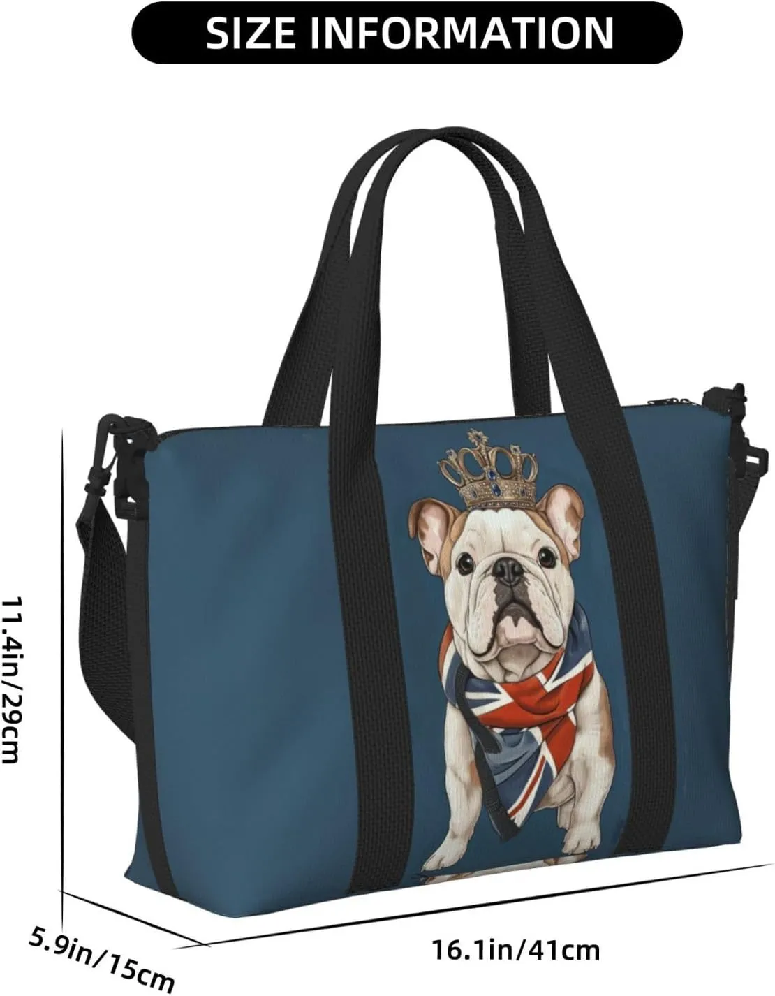 cute British bulldog print Travel Duffel Bag, Sports Tote Gym Bag, Swim Pool Bag Large Shoulder Tote Bag for Beach Weekender