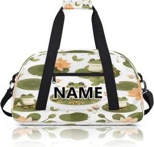 Cute Cartoon Frog Mini Gym Bag 18 inch for Women Men Waterproof Custom Frog Travel Duffel Bag Carry On Overnight Tote Nurse Bag for Work Fitness Hiking