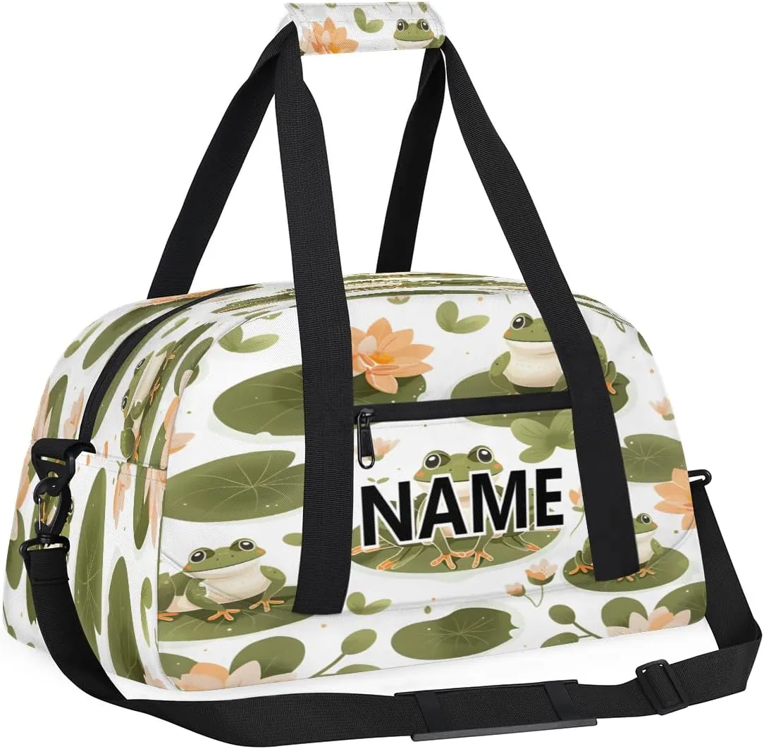 Cute Cartoon Frog Mini Gym Bag 18 inch for Women Men Waterproof Custom Frog Travel Duffel Bag Carry On Overnight Tote Nurse Bag for Work Fitness Hiking