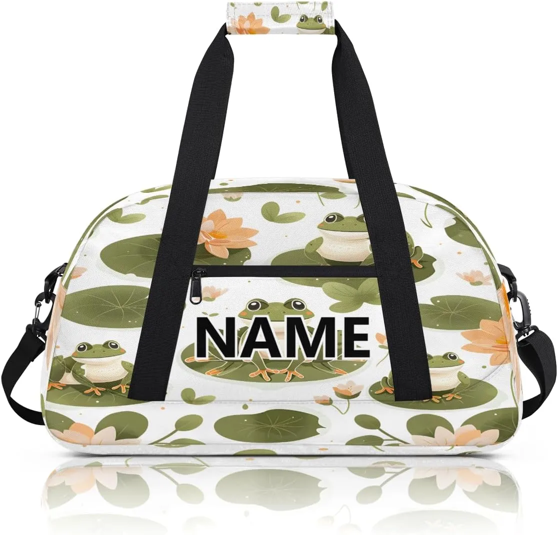 Cute Cartoon Frog Mini Gym Bag 18 inch for Women Men Waterproof Custom Frog Travel Duffel Bag Carry On Overnight Tote Nurse Bag for Work Fitness Hiking