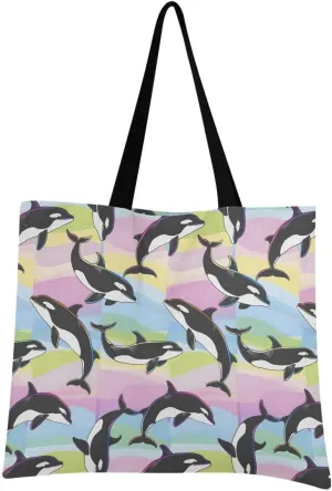 Cute Cartoon Killer Whale Canvas Tote Bag for Women, Reusable Grocery Bag Casual Shoulder Bag for Shopping Travel