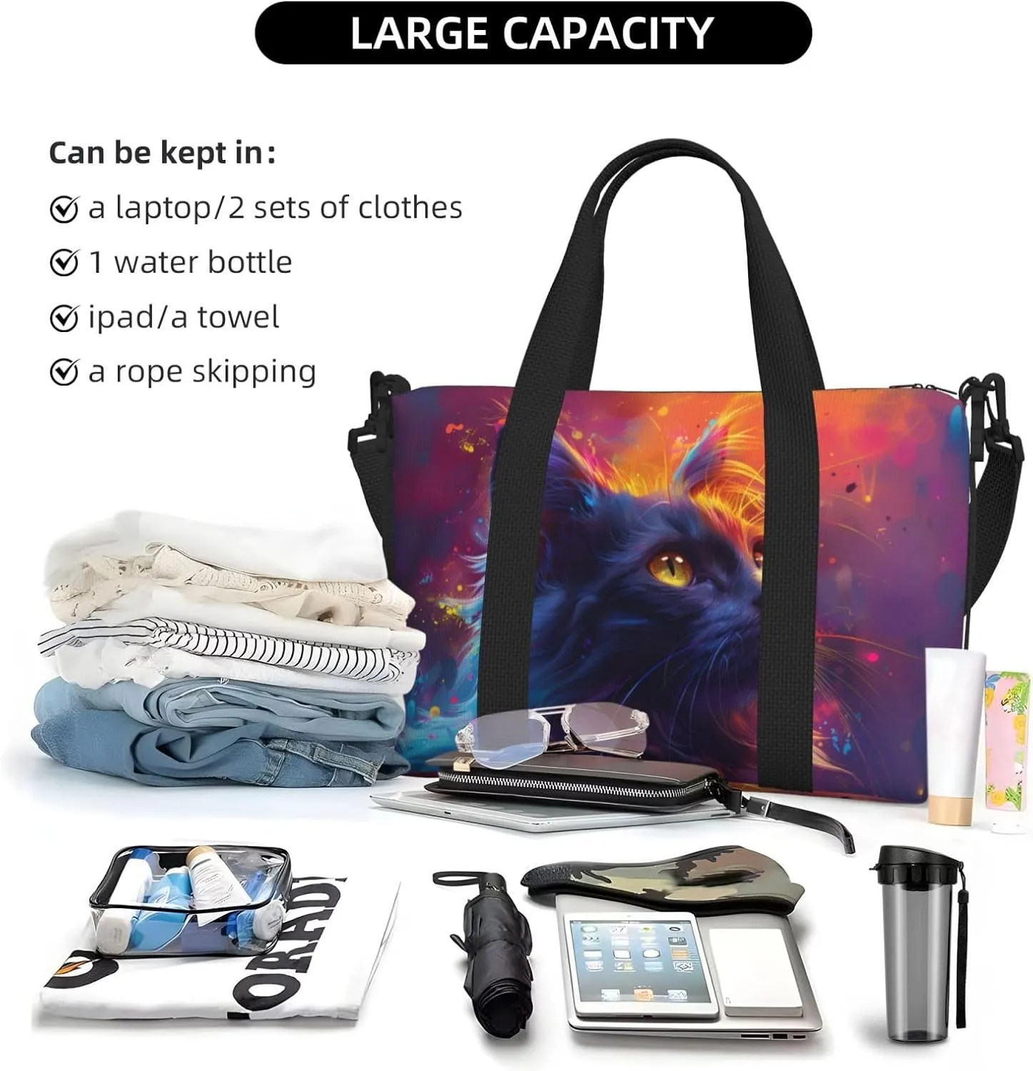 cute cat print Travel Duffel Bag, Sports Tote Gym Bag, Swim Pool Bag Large Shoulder Tote Bag for Beach Weekender, 202-406-121