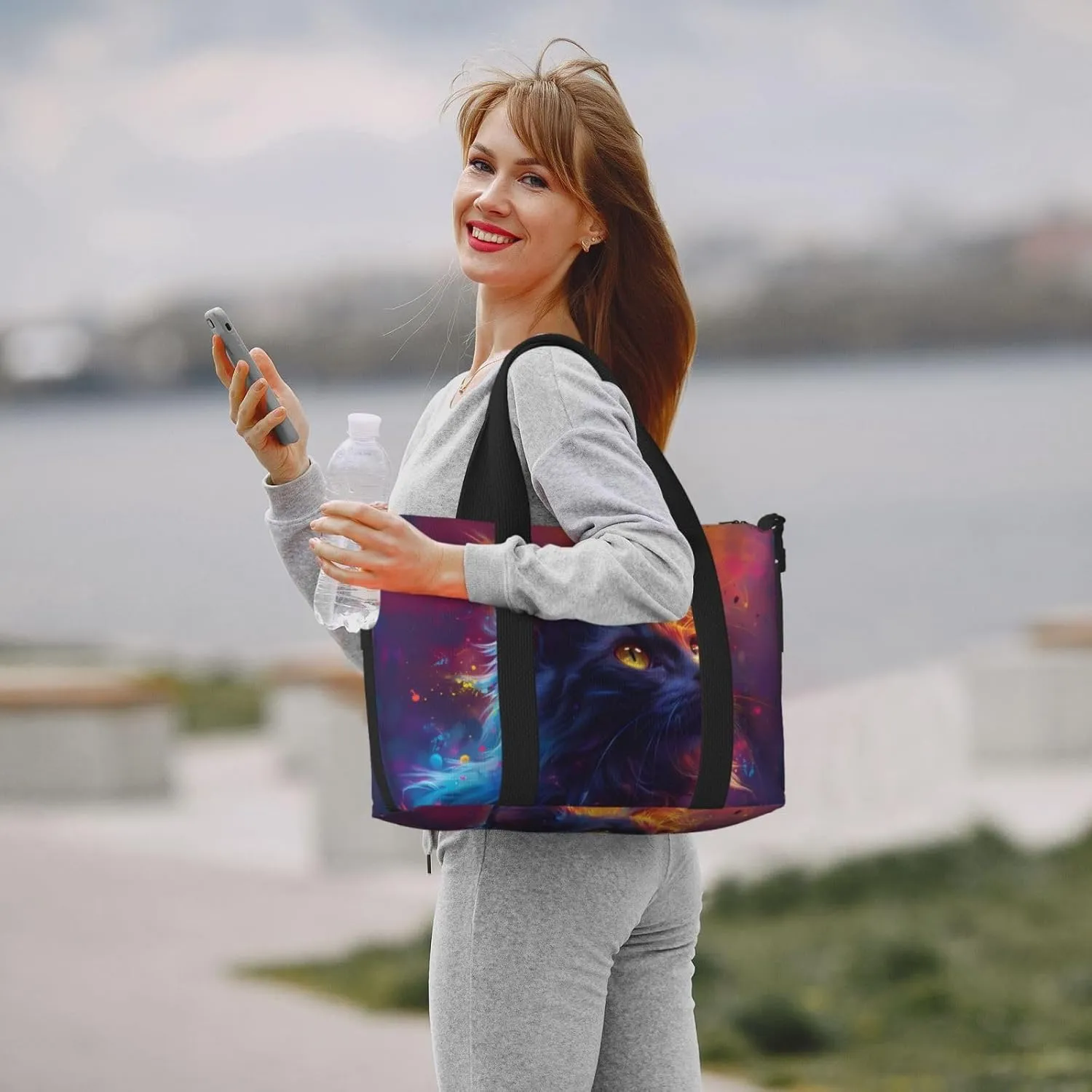 cute cat print Travel Duffel Bag, Sports Tote Gym Bag, Swim Pool Bag Large Shoulder Tote Bag for Beach Weekender, 202-406-121