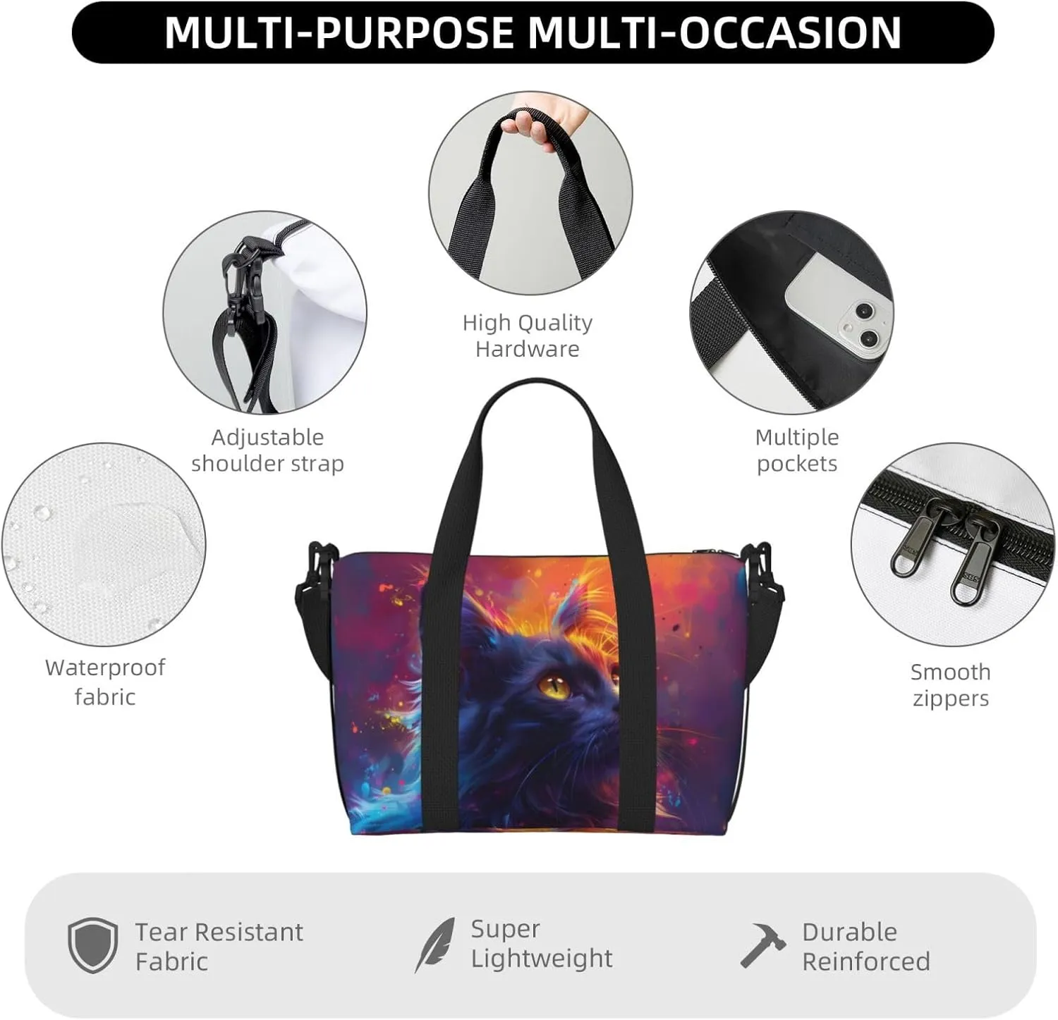 cute cat print Travel Duffel Bag, Sports Tote Gym Bag, Swim Pool Bag Large Shoulder Tote Bag for Beach Weekender, 202-406-121