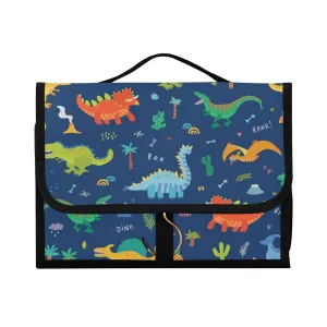Cute Colorful Cartoon Forest Dinosaurs on Dark Blue 1 PC Hanging Toiletry Wash bag Portable Makeup Organizer Brush Storage Case Portable Travel Cosmetic with Hook