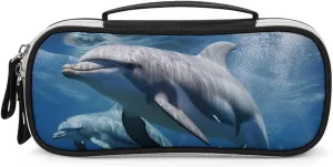 Cute Dolphins Leather Makeup Bag Portable Small Cosmetic Organizer Waterproof Toiletry Bags Brushes Pencils And Travel Make Up Accessories