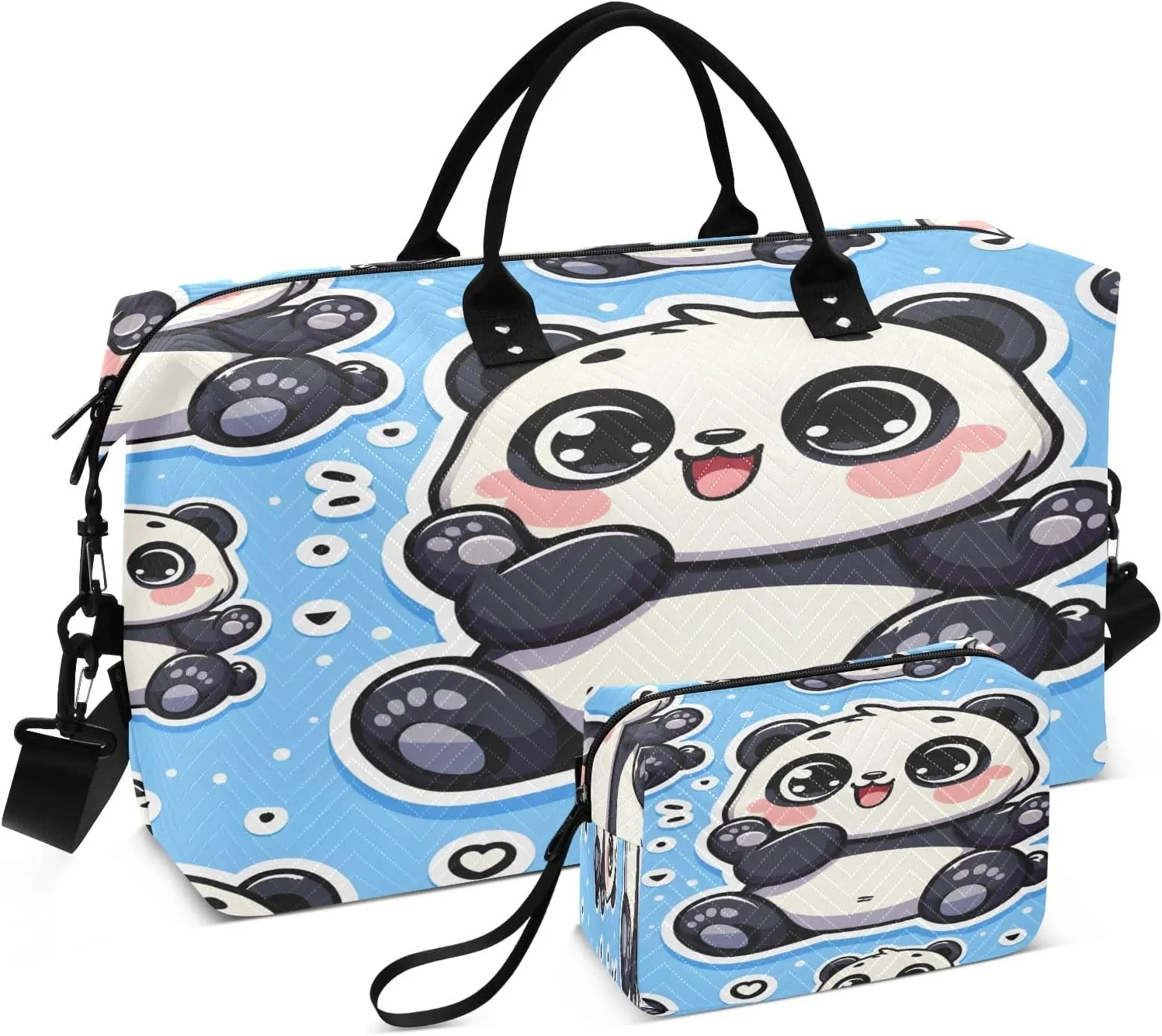 Cute Fat Chubby Panda Travel Duffel Bags with Toiletry Bag for Travel Gym Yoga Weekender Bag
