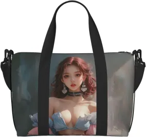 Cute girl art print Travel Duffel Bag, Sports Tote Gym Bag, Swim Pool Bag Large Shoulder Tote Bag for Beach Weekender