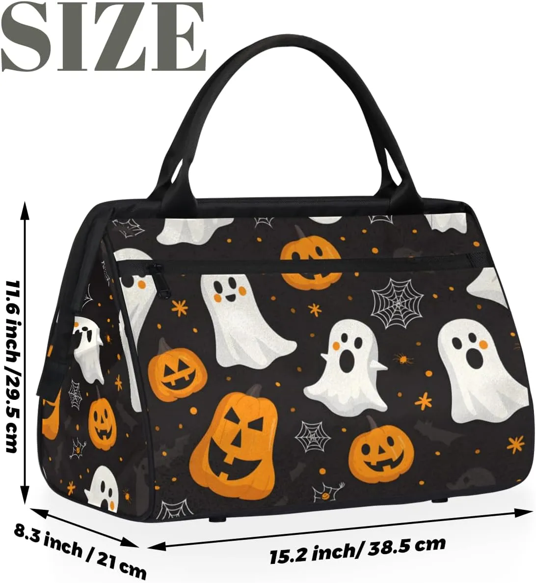 Cute Halloween Ghosts Pumpkins Weekender Overnight Bag for Women Waterproof Carry On Travel Duffle Bags with Pocket Lightweight Sports Gym Tote Bag Large Luggage Workout Personal Item Hospital Bags
