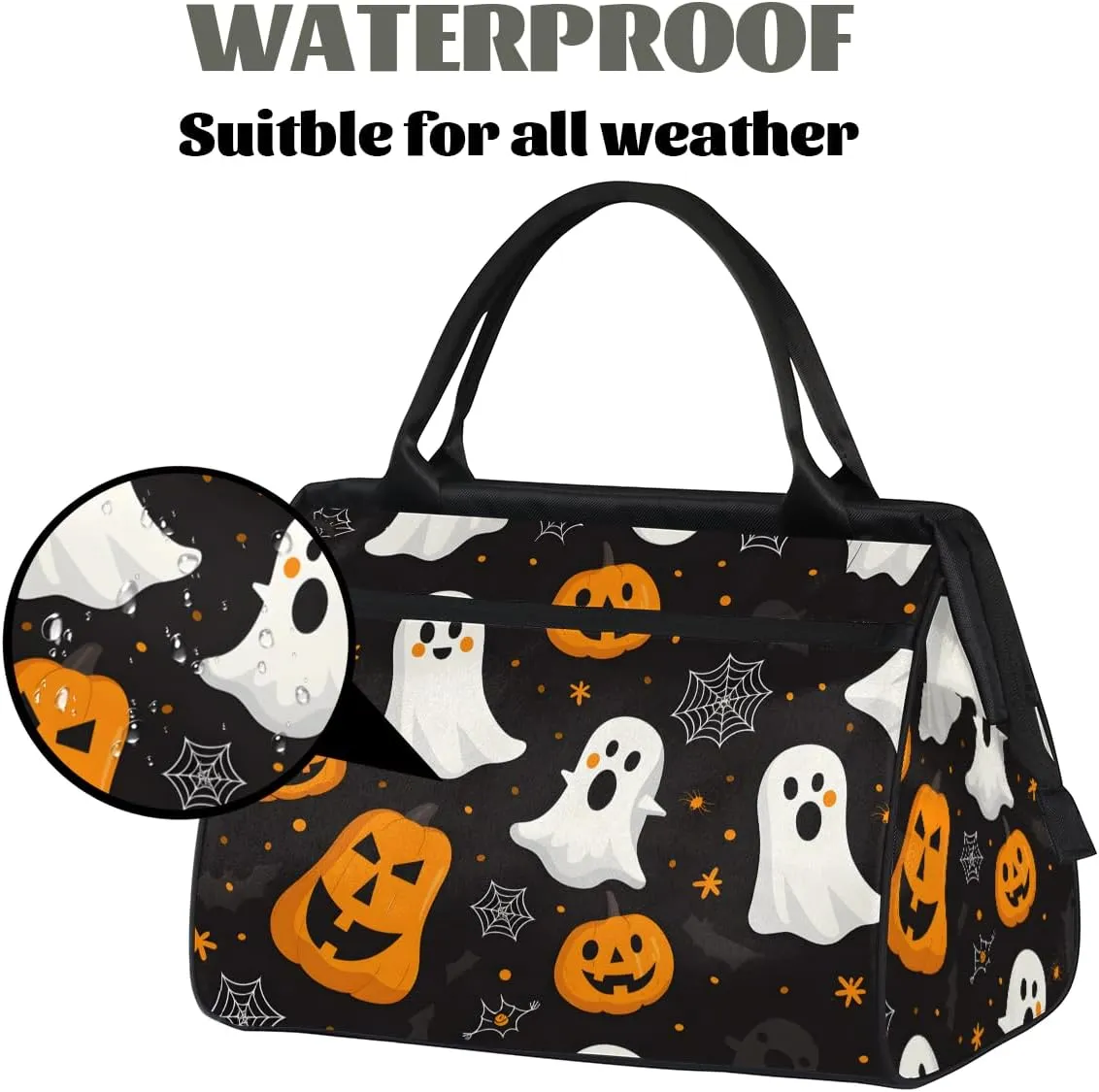 Cute Halloween Ghosts Pumpkins Weekender Overnight Bag for Women Waterproof Carry On Travel Duffle Bags with Pocket Lightweight Sports Gym Tote Bag Large Luggage Workout Personal Item Hospital Bags