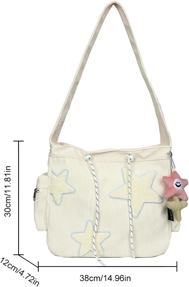 Cute Kawaii Messenger Bag Canvas Crossbody Bag Aesthetic Shoulder Bag for Women Men Flap Messenger Bag