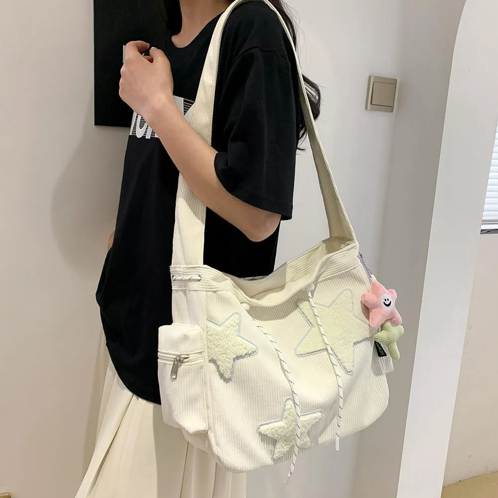 Cute Kawaii Messenger Bag Canvas Crossbody Bag Aesthetic Shoulder Bag for Women Men Flap Messenger Bag