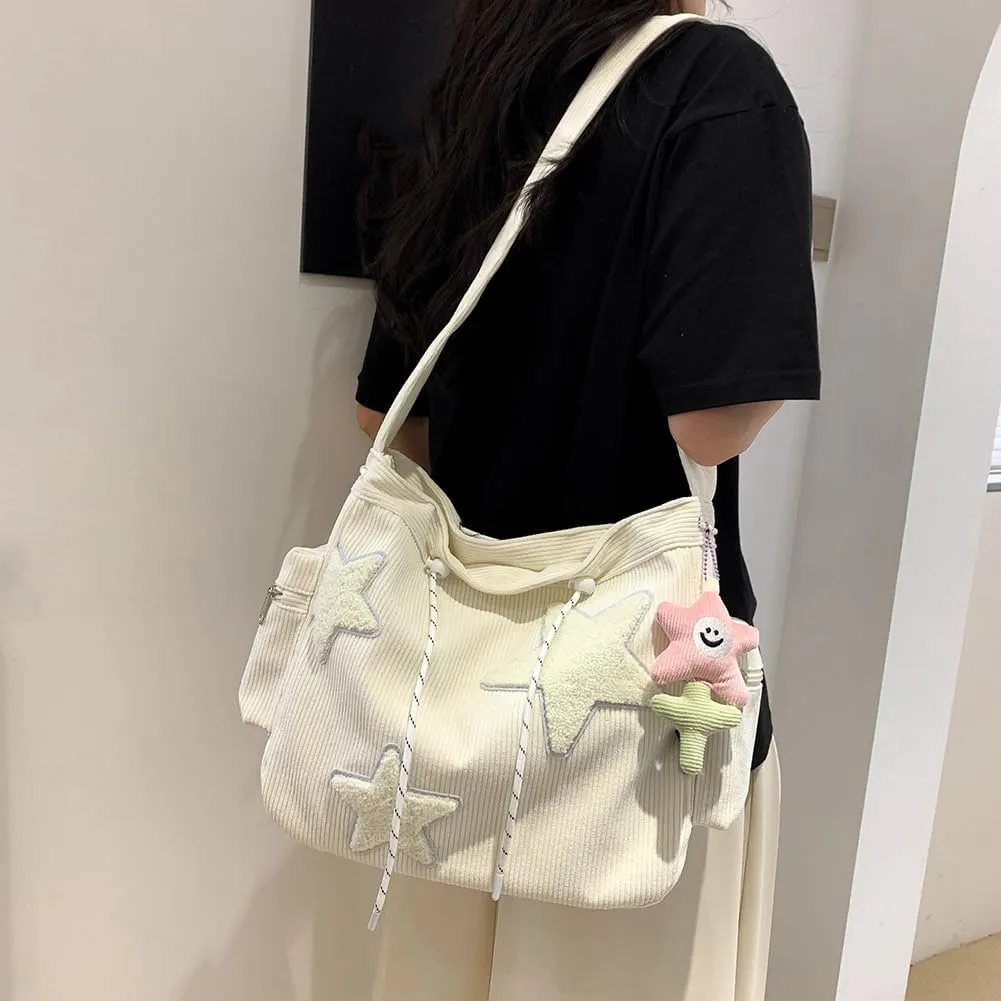 Cute Kawaii Messenger Bag Canvas Crossbody Bag Aesthetic Shoulder Bag for Women Men Flap Messenger Bag