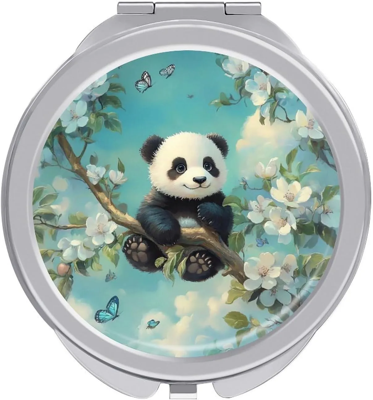 Cute Panda Bear Compact Makeup Mirror Mini Foldable Cosmetic Mirror Portable Travel Mirror for Purse Pocket
