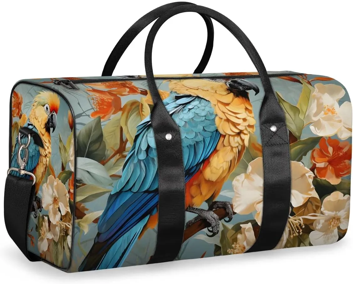 Cute Parrot Travel Duffel Bag for Women Men Waterproof Foldable Overnight Weekender Bag Large Capacity Sports Gym Bag