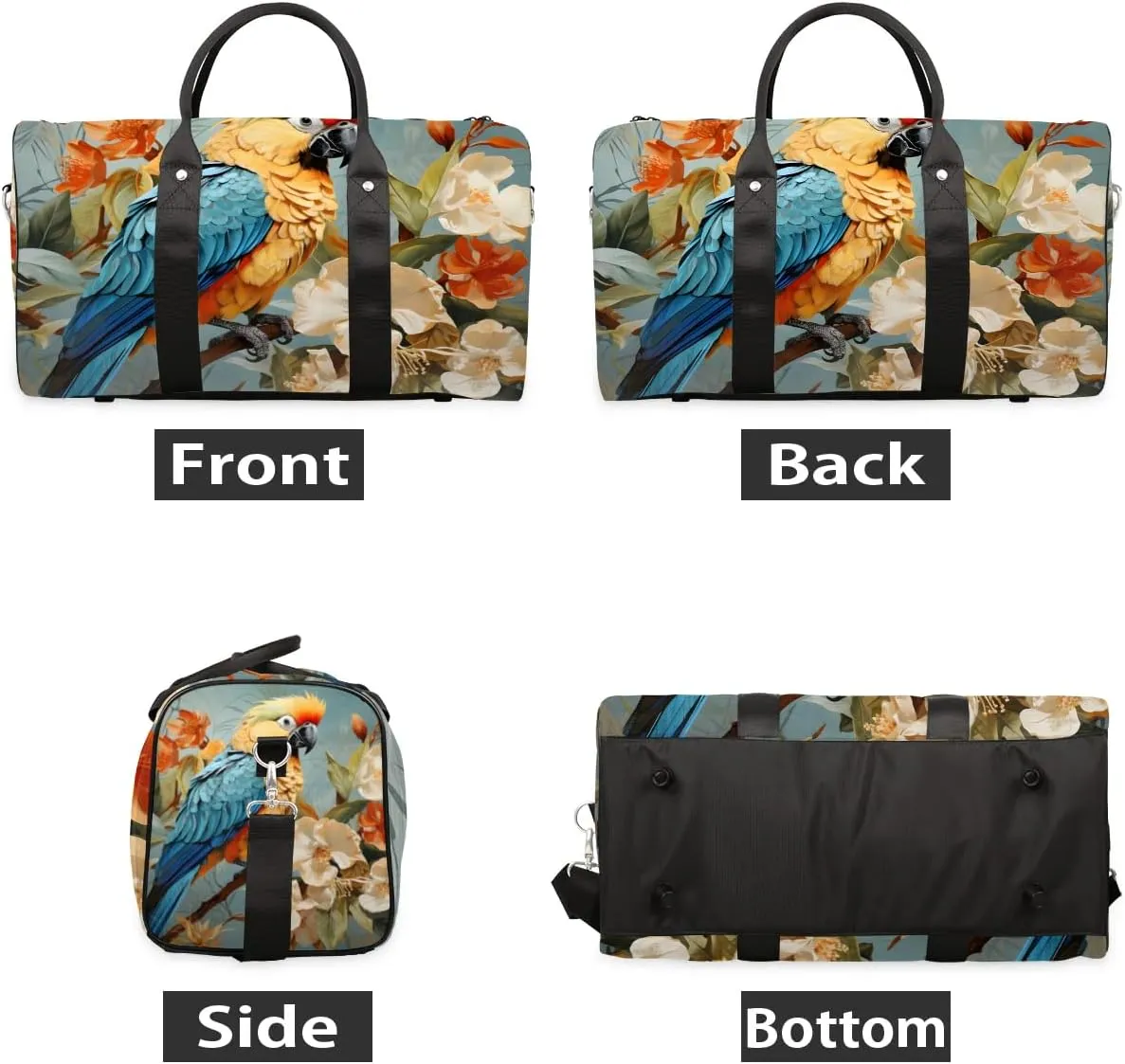 Cute Parrot Travel Duffel Bag for Women Men Waterproof Foldable Overnight Weekender Bag Large Capacity Sports Gym Bag