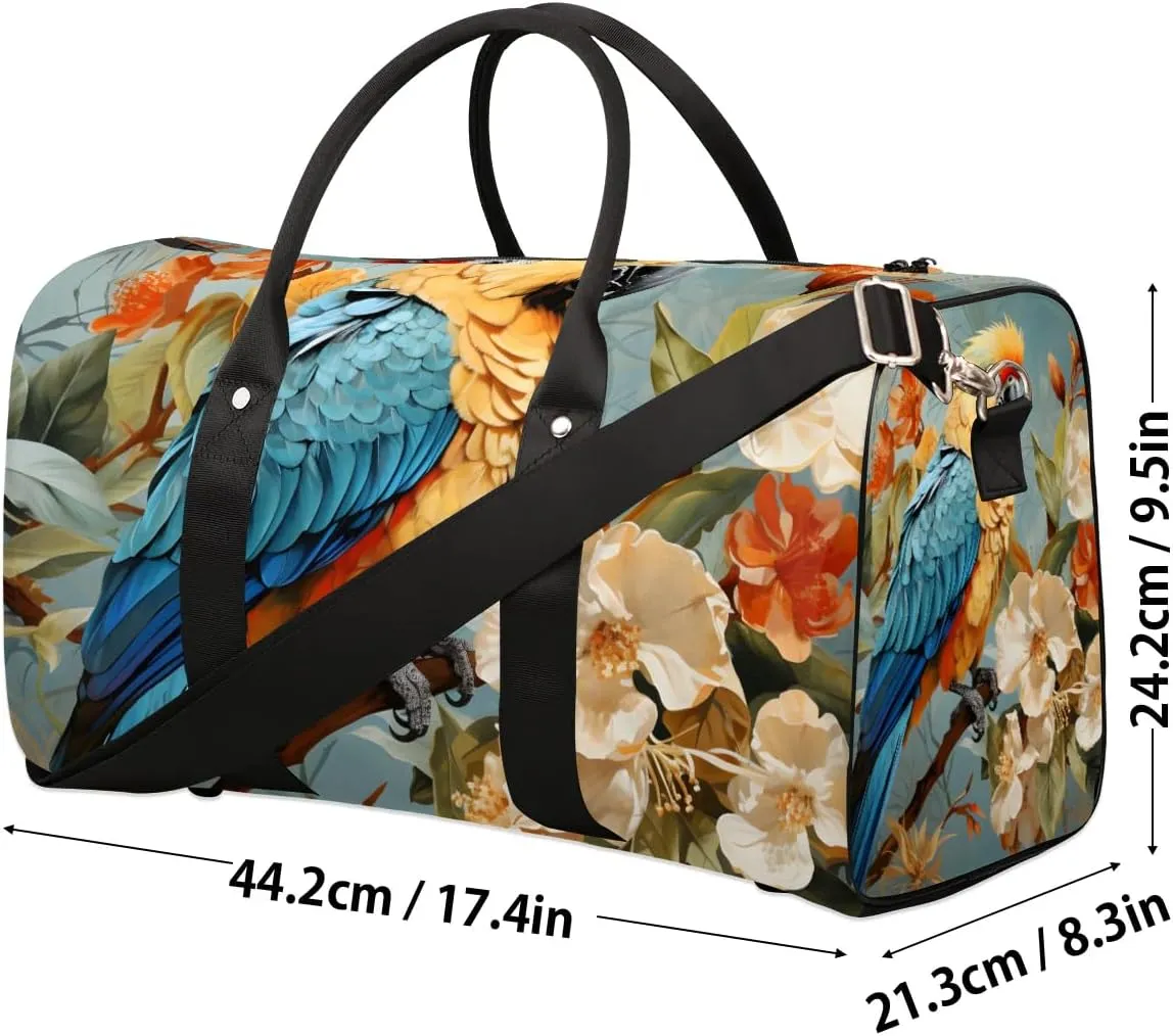 Cute Parrot Travel Duffel Bag for Women Men Waterproof Foldable Overnight Weekender Bag Large Capacity Sports Gym Bag